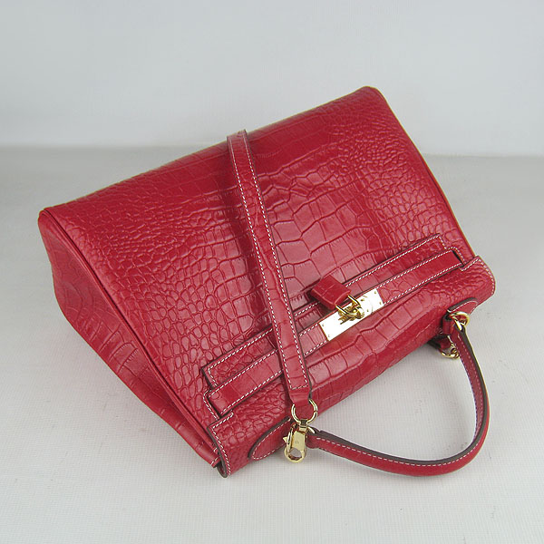 7A Replica Hermes Kelly 32cm Crocodile Veins Leather Bag Red 6108 - Click Image to Close
